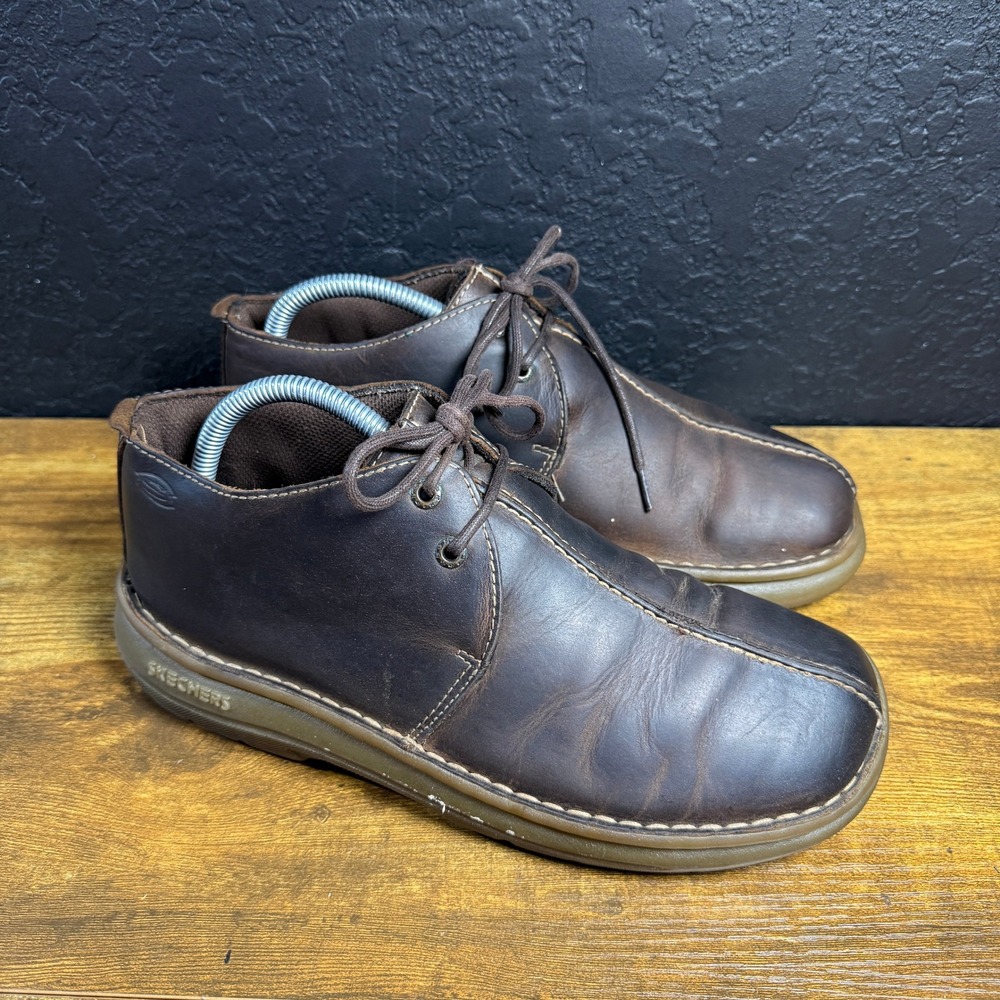 Skechers Comfort Construction Brown Leather Oxford Shoes Mens 8 VTG Y2K 90s